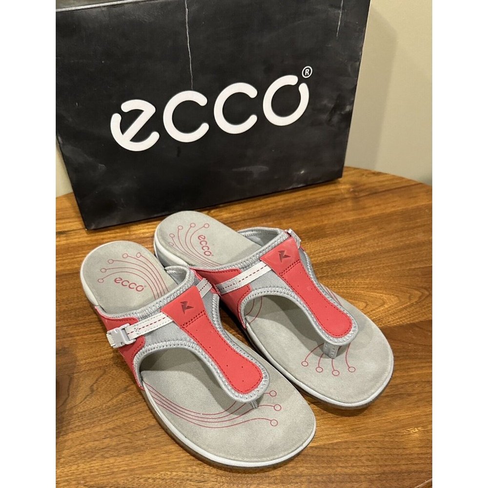 New ECCO Women's LANAI Sandals Shoes Sz 40 9-9.5 Chili Red Gray NIB
